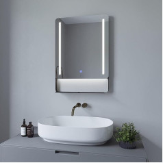 AQUABATOS® Bathroom Mirror with Lighting and Shelf 50 x 70 cm Aluminium Frame in Black Matt Bathroom Mirror Dimmable Touch Cool White 6400 K Anti-Fog Wall Mirror Wall Switch