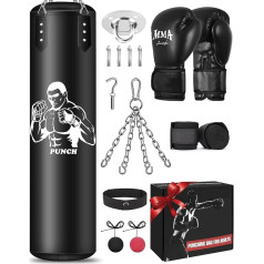 JUOIFIP Ungefüllt Boxsack Hängend Set, Boxsack Erwachsene mit Einer vollständigen Palette von Zubehör, Microfiber Leder schwere Tasche für das Training Kickboxen Fitness MMA Grappling Muay Tha