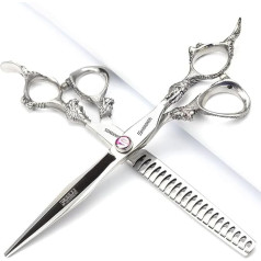 7/8 Inch Personalised Scissors Cool Black Salon Hair Hairdressing Scissors Stainless Steel Styling Tools (7-Inch 2-Piece Set-F)