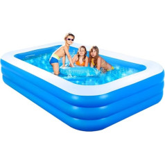 GALAXYER Inflatable Paddling Pool, 3 Rings Family Pool for Children, Toddlers, Adults, Indoor Outdoor Garden Blue Swimming Pool, 205 × 125 × 50 cm