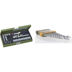 PROXXON Socket Spanner Set, Precision Mechanics Set with 1/4 Inch Reversible Ratchet and Screwdriver Handle, 36-Piece Tool Set with Steel Case & 23820 Combination Spanner Set, 12 Pieces, 6-19 mm