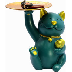 eSplanade Cat with Gold Plate Headpiece Statue Sculpture Figure Home Decor Anniversary Gift Resin - 8.5 Inches - Green/Golden