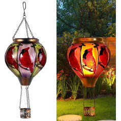 pearlstar Heißluftballon-Gartenlicht, wasserdicht, Flammeneffekt, Solar-hängende Heißluftballon-Laterne, Gartendekoration für drinnen und draußen (Kardinal)