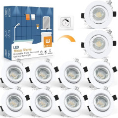 wowatt 10 LED Recessed Spotlights, Dimmable, White, 5.5 W LED Spotlights, Replaces 60 W Halogen Ceiling Spotlights, LED 230 V, Ultra Flat, IP44, Bathroom Recessed Lights, 2800 K, Warm White, Bright,