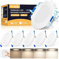 LED Recessed Spotlight, Dimmable, 6 W LED Spotlight, Ceiling Light, Hole Diameter 68-80 mm, Neutral White, 4000 K, IP44, Bathroom Recessed Lights, 230 V, 600 Lumen Ceiling Spotlights for Bathroom,