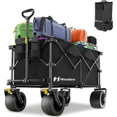 Hioutdoor Foldable Handcart 4-Way Collapsible, 200 L Capacity, 180 kg Load Capacity, 9 x 16 cm All-Terrain Wheels, Adjustable Telescopic Handcart for Garden, Camping, Outdoor, Black