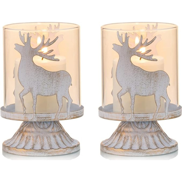 Sziqiqi 2 White Metal Candle Holders for Candles, Hurricane Candle Holders, Mantle Decoration, Christmas Table, White