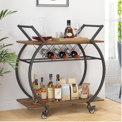 LVB Serving Trolley with Wheels, Wooden Kitchen Trolley, Bar Trolley with 2 Levels and Wine Rack, Wine Trolley, Drinks Trolley for Kitchen, Bar, Dining Room, Living Room, 76 W x 40.5 D x 84 H cm