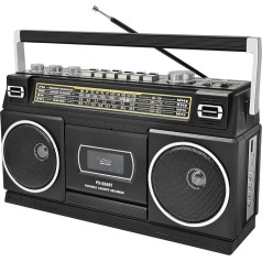 Cassette Player with Bluetooth & AM/FM/SW Radio, Portable Boombox Stereo Sound, Cassette Recorder, 8W Dual Speaker, USB/TF Playback, Mains / Battery Power, Supports Headphones