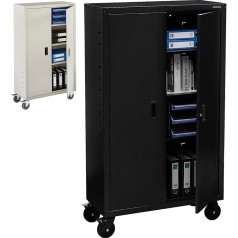 Arebos Filing Cabinet | Office Cabinet | Includes 4 Roll Set | 155 x 90 x 40 | 2 Doors | with 3 Height-Adjustable Shelves | with Cylinder Lock | Black