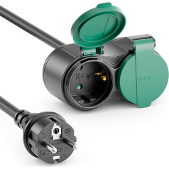 deleyCON 10 m Outdoor Extension Cable Power Cable IP44 (H07RN-F 3G1.5 mm²) Power Extension Weatherproof Rubber Cable for Outdoor Use - Protective Contact Plug to 2 x Female - Black