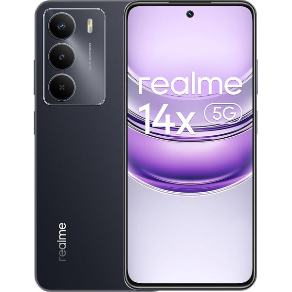 realme 14 x 5G Smartphone 6 + 128 GB Smartphone, Processor Dimensity 6300, Battery 5000 mAh, Screen 6.67 Inch HD+ @ 120 Hz, Dual SIM, No Charger, Colour Black