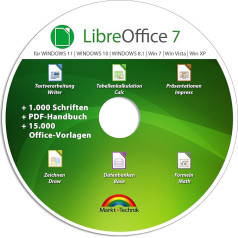 Libre Office Suite 2025 - kompatibel zu Word, Excel, PowerPoint - inkl. 1.000 Schriften und PDF Handbuch für Win 11, 10, 8.1, 7