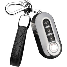 HIBEYO Flip Car Key Case Fits Fiat Key Case Silicone Key Protector for Fiat 500 Panda Punto Lancia Ypslon Delta Grande Bravo Protective Case for Remote Control 3-Button Silver