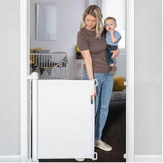 YOOFOR Extendable Stair Gate for Baby and Pet, 0-140 cm, 85 cm High, Baby Barrier Gate, Stair Safety Roller Blind, Silent, One-Handed Operation, Suitable for Stairs/Doors/Hallways