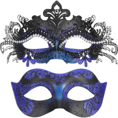 CIATBYYJ Masquerade Masks Couples, Shiny Blue Masquerade Mask Set, Breathable Light Blue Party Mask for Couples, Women, Men, Pair Masks for Ball, Carnival, Halloween