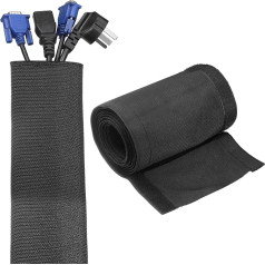 sourcing map Kabelführungshülse mit Klettverschluss, 2 m x 4,1 cm, flexible Kabelabdeckungen, Kabelversteck, Kabel-Organizer und Kabelschutz für Schreibtisch, TV, Computer, Schwarz