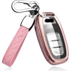 HIBEYO Intelligent Car Key Case Fits Audi Key Case TPU Button Protective Silicone Protection for Audi A4 A5 A6 A7 Q5 Q7 Q8 RS SQ 3-Button Key Box Case Remote Control, pink