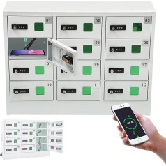 AXGCAA Mobiltelefone Stahlschließfach, Wand montierte 12 Slots Handy -Ladestation mit 3 in 1 Ladeanschlüssen, Telefonladungsschrank mit Kombinationsschloss für Office -Klassenzimmer