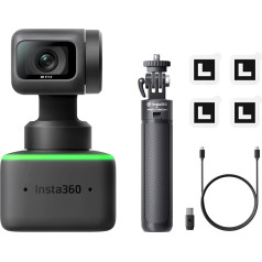 Insta360 Link Tripod Kit PTZ 4K Webcam with 1/2 Inch Sensor, AI Tracking, Gesture Control, HDR, Noise Cancelling Microphones, Special Modes, Webcam for Laptop, Video Camera for Video Conferencing