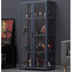 Grey Curio Cabinet with Acrylic Doors, Figures and Curio Collection Display Case, Floorstanding, Transparent Display Case for Living Room, Bedroom, [Energy Class (Size: 24.5 in/62 cm/4F, Colour: Dark