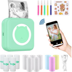 ZAKVOP Mini Printer for Smartphone, Mini Portable Photo Printer, Mini Pocket Printer, Bluetooth Thermal Printer for iOS and Android, Sticker Printer for Journal, Notes, List, Memo - Green