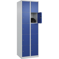 C + P Möbelsysteme C+P | 5er-Schließfachschrank Classic Plus | 2 Abteile | lichtgrau/enzianblau | B 600 mm | 10 Fächer | mit Bodengleitern