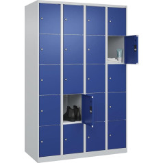 C + P Möbelsysteme C+P Classic Plus 5 Locker Cabinets 4 Compartments Light Grey / Gentian Blue W 1200 mm 20 Compartments with Floor Gliders
