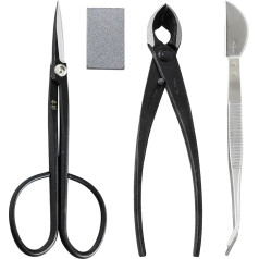 Wazakura 4 Piece Bonsai Tool Set, Made in Japan - Yasugi Steel Twig Bonsai Scissors 210mm + Concave Pliers 200mm + Stainless Steel Tweezers + Resin and Rust Eraser Gift Box