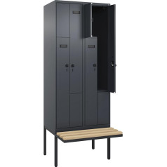 kaiserkraft | Z-Spind Evolo Plus Sitzbank | 2 Abteile | grau | B 800 mm | Sicherheits-Drehriegel | mit auskragender Sitzbank | Buche