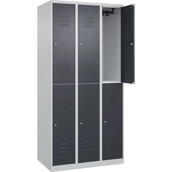 C+P | Doppelstock-Spind Classic Plus | 3 Abteile | lichtgrau/grau | HxB 1850 x 900 mm | mit Bodengleitern | Zylinderschloss
