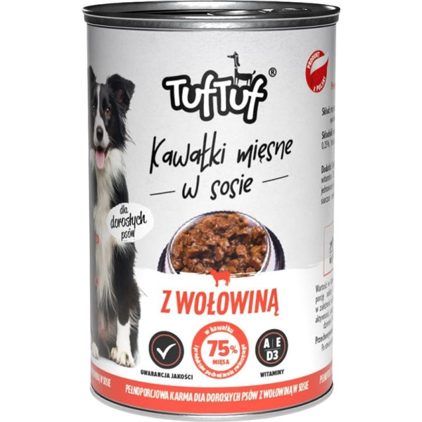 Tuftuf Tuf tuf skārda gaļas gabaliņi ar liellopu gaļu suņiem 1250g