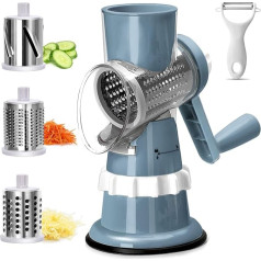 Eukue Adjustable Mandolin Vegetable Slicer, Stainless Steel, 3-in-1 Cheese Grater with Crank and 3 Stainless Steel Interchangeable Blades, Manual Vegetable Cutter, Kitchen Grater for Salad, Nuts