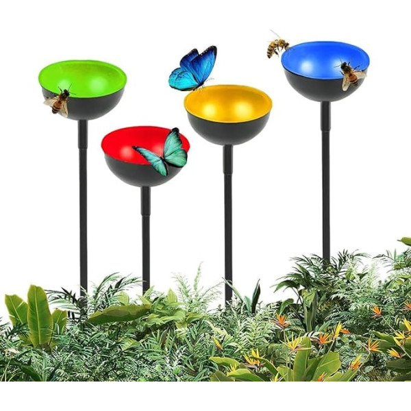 Cup Shaped Metal Water Catcher, Garden Stake, Pack of 4 Watering Station, Bee Cup for Thirsty Garden, Bee Cup for Thirsty Garden, Rustproof for the