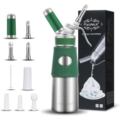 Parateck Cream Dispenser 500 ml Whipped Cream Maker Stainless Steel Cream Syphon with Spray Nozzles Cleaning Brush (Green)