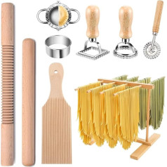 Manual Pasta Machine Tool Kit for Pasta Making, Pasta Drying Rack, Noodle Roller, Gnocchi Board, Wooden Pasta Cutter, Ravioli Cutter, Pasta Stamp Cutter