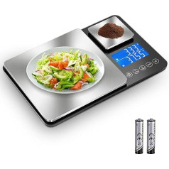 Kitchen Scales with Dual Platform, 15 kg/1 g & 500 g/0.01 g, Dual Function Digital Kitchen Precision Scales with 7 Units, Tare, Summing Function, Auto-Off, for Kitchen, Jewellery, Baking, Cooking