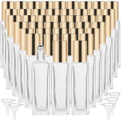 Hzmssore 100 Pieces 10ml Roller Bottles for Essential Oils, Square Thick Empty Glass Roller Bottles with Stainless Steel Roller Balls, Protector, Leak Proof with 5 Funnels for Travel