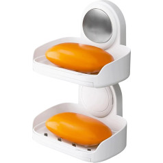 TAILI Soap Dish with Drain for Bathroom, Max Hold 5 kg, Double Soap Dishes No Drilling, Soap Holder Wall Mounted, Soap Holder with Suction Cup for Shower, Kitchen Sponge Holder, White Silver