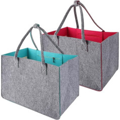 YAYODS Pack of 2 Felt Bags Large Shopping Basket Foldable - 40 x 27 x 27 cm (30 L) Felt Bags Shopper Shopping Bag Large Carry Bag with Inner Pocket - Robust Basket Shopping Basket Thickened Shopping