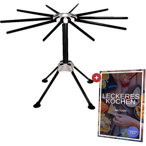 YUGN® Pasta Dryer Stainless Steel Pasta Dryer Pasta Stand - Contains 10 Arms and Is Dishwasher Safe - For Making Pasta and Spaghetti - Pasta Stand for Drying - Free E-Book