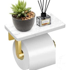 Gold Toilet Paper Holder with Marble Shelf, Toilet Paper Holder DAYELIVE 304 Stainless Steel Toilet Roll Holder with Drilling, Rustproof Matt Toilet Paper Holder, Wall Mounted for Bathroom