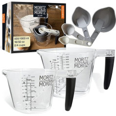 Moritz & Moritz Cup Measuring Cup 1 L & 500 ml - Measuring Cup Set Consisting of Measuring Spoon Set and Measuring Cup Dishwasher Safe - For Cooking & Baking with Children (0.5 L & 1 L)