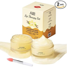 ANAiRUi Lip Balm and Lip Scrub Set, Vanilla & Collagen Lip Sleep Mask and Lip Scrub, Sugar Scrub, Lip Care Gift Set for Dry, Cracked, Peeling Lips