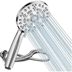 Cobbe Shower Head with Hose, High Pressure Increasing with 8 Jet Types, Hand Shower, Water-Saving, Large Rain Shower, Shower Head (Chrome)