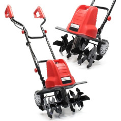 Wiltec Electric Garden Hoe 1500 W with 400 rpm, Electric Garden Tiller with 220 mm Working Depth, Motor Hoe with 24 Blades, Tiller on Wheels