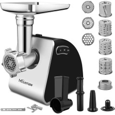 Electric Meat Mincer, 2000 W Multi Food Processor, Sausage Machine with 3 Perforated Discs, 4 Cone Blades, Sausage Filler and Pastry Attachment