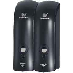 REAQUE Soap Dispenser Wall Mounting, No Drilling, 300 ml Soap Dispenser, Manual Dispenser for Shower Gel/Shampoo/Disinfectant, Detergent Dispenser for Shower (Black), 23 x 14.5 x 8.5 cm