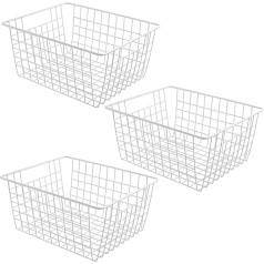 AYSUM Large Wire Baskets with Handles, Mesh Storage Baskets, Wire Organizer Containers, Metal Basket for Pantry, Freezer, Closet, Bedroom, Kitchen or Bathroom, White, Pack of 3