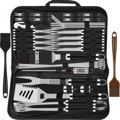 Grilliance 38-Piece BBQ Barbecue Cutlery Set Stainless Steel Barbecue Accessories for Men Gift Birthday High-Quality Barbecue Utensils Set Case with Grill Case and Grill Mat for Garden and Camping